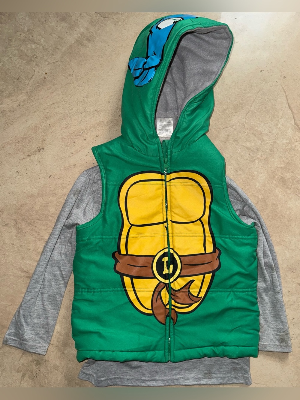 Teenage Mutant Ninja Turtles Green Leo Vest Hoodie w/Long Sleeve TShirt Sz 6